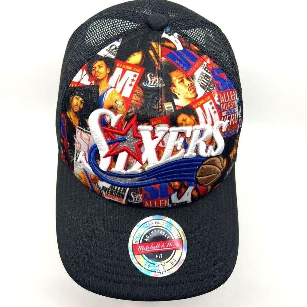 Mitchell & Ness Philadelphia 76ers Trucker Hat Mens OSFM Black New Allen Iverson - Picture 2 of 10
